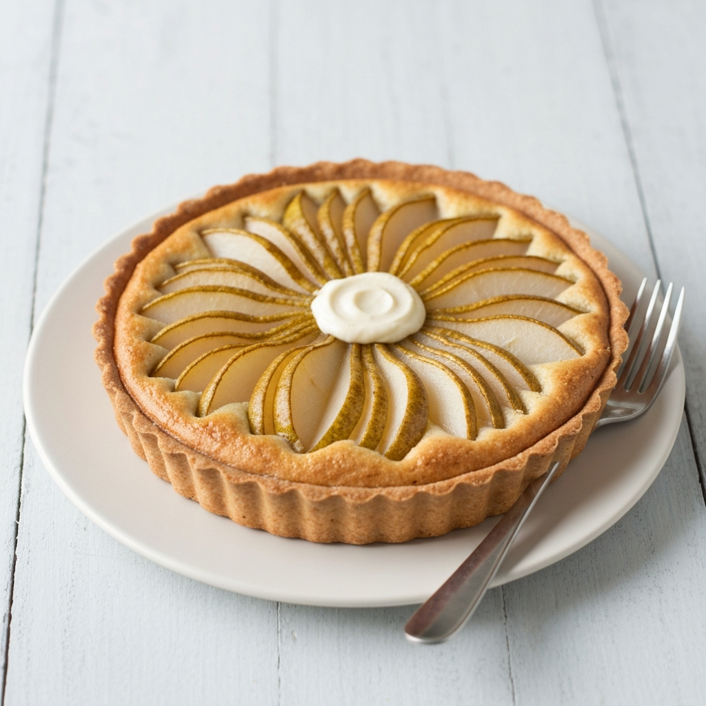 Warm Pear and Almond Tart with Frangipane and Mascarpone Cream