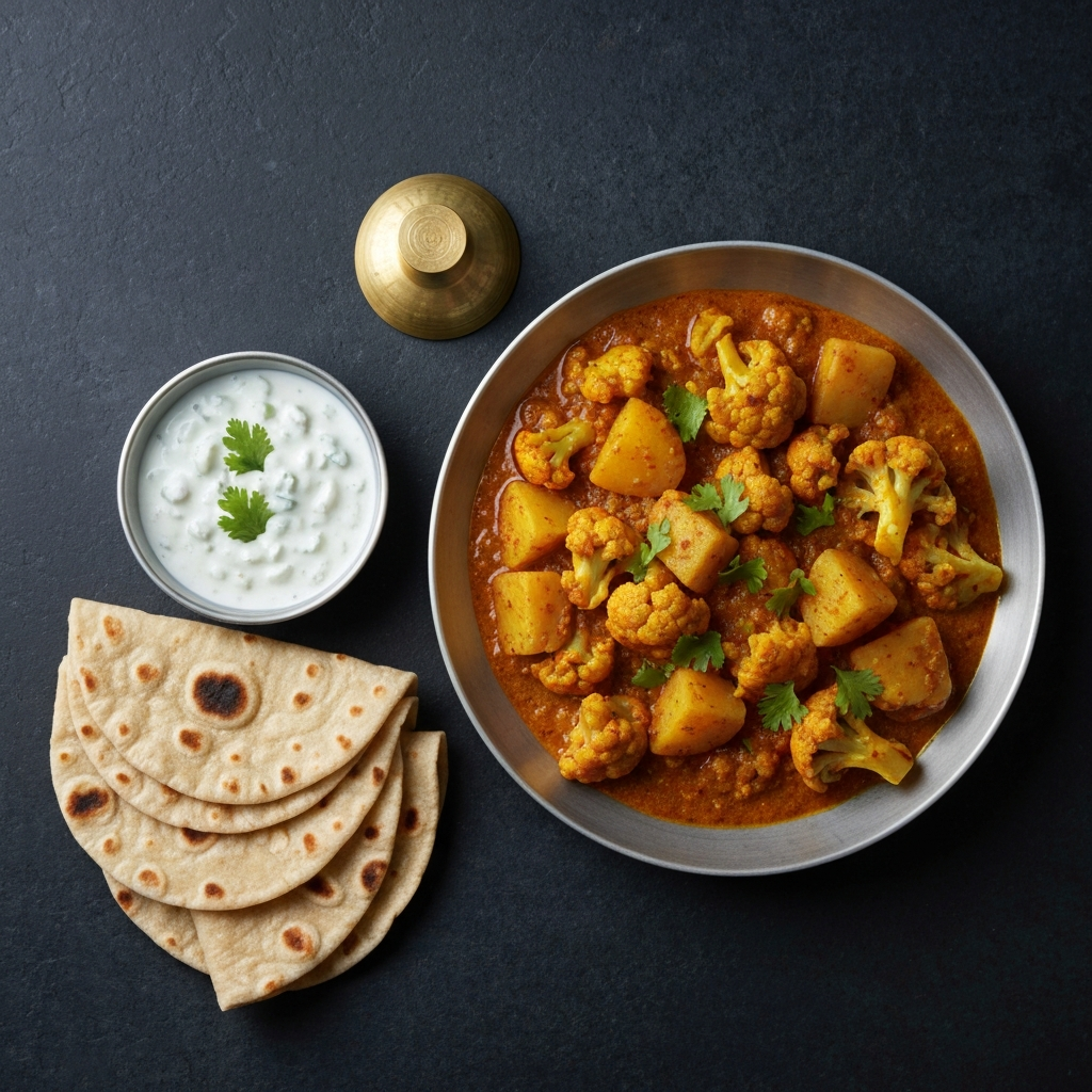Aloo Gobi with Roti and Raita: A Wholesome Indian Lunch