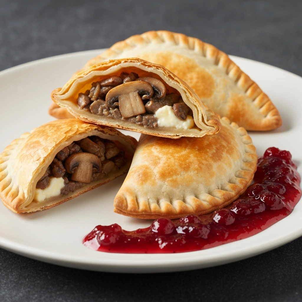 Mushroom Duxelles & Brie Empanadas with Cranberry Sauce