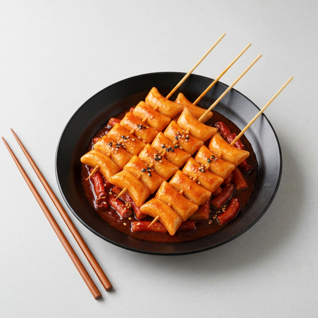 Spicy Rice Cake Skewers (Tteok Kkochi) Hot Pot with Gochujang Glaze