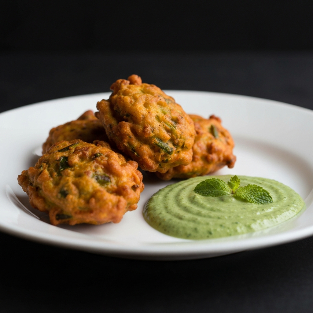 Vegetable Pakoras with Mint-Cilantro Chutney