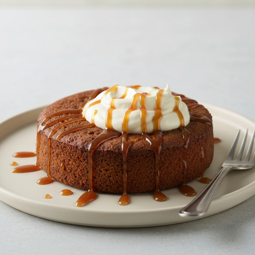 Jersey Apple Cake with Salted Caramel Drizzle and Crème Fraîche