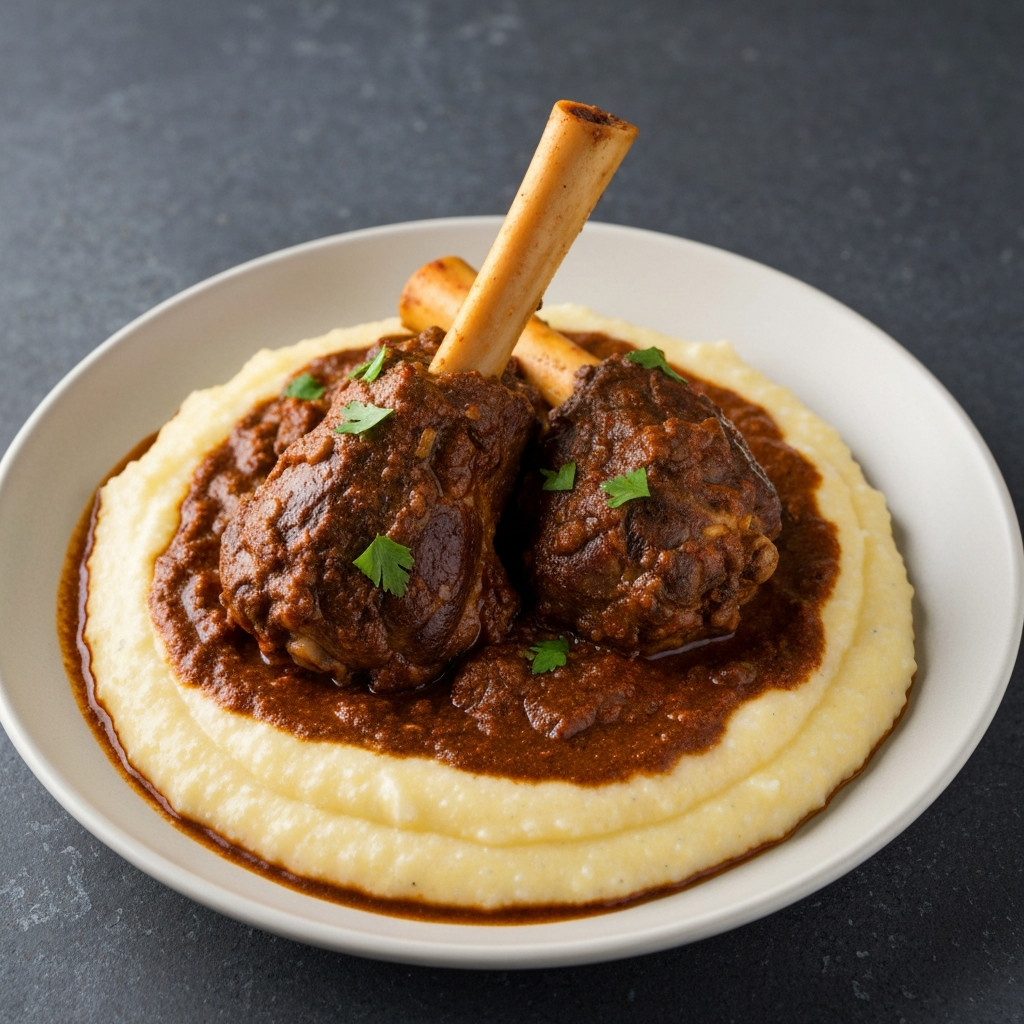Mole-Braised Lamb Shanks with Creamy Polenta
