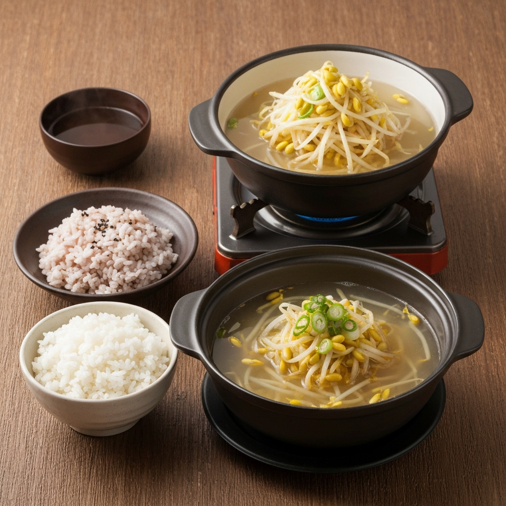 Korean Soybean Sprout Soup (Kongnamul Guk) Hot Pot with Rice