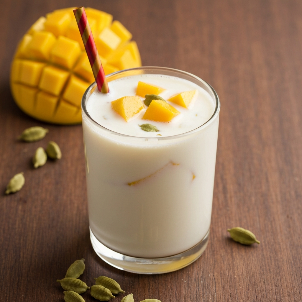 Mango Lassi (Yogurt-Based Drink) with Cardamom