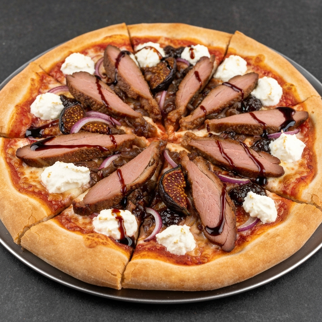 Duck Confit Pizza with Fig Jam and Goat Cheese
