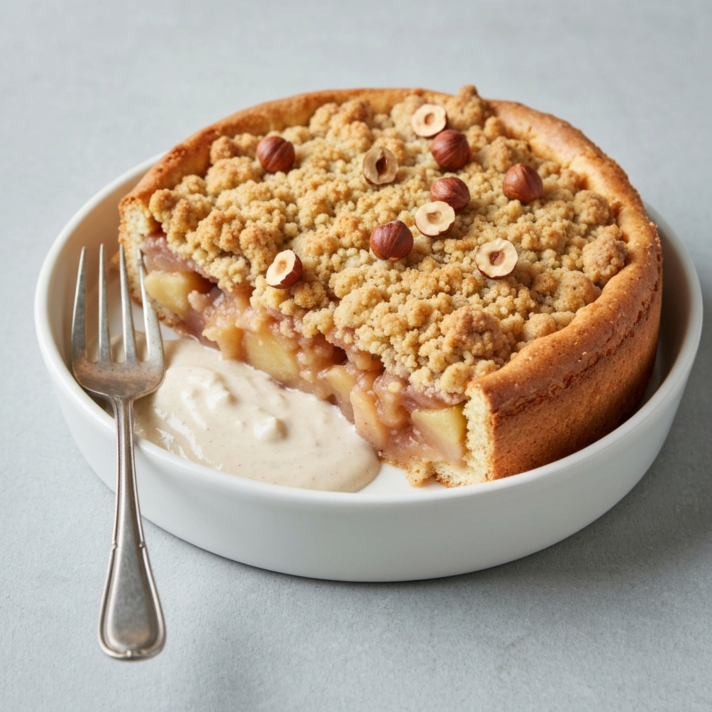 Jersey Apple Crumble with Hazelnut Streusel and Vanilla Bean Jersey Cream