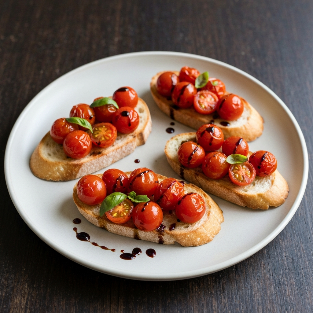 Bruschetta with Roasted Cherry Tomatoes and Balsamic Glaze