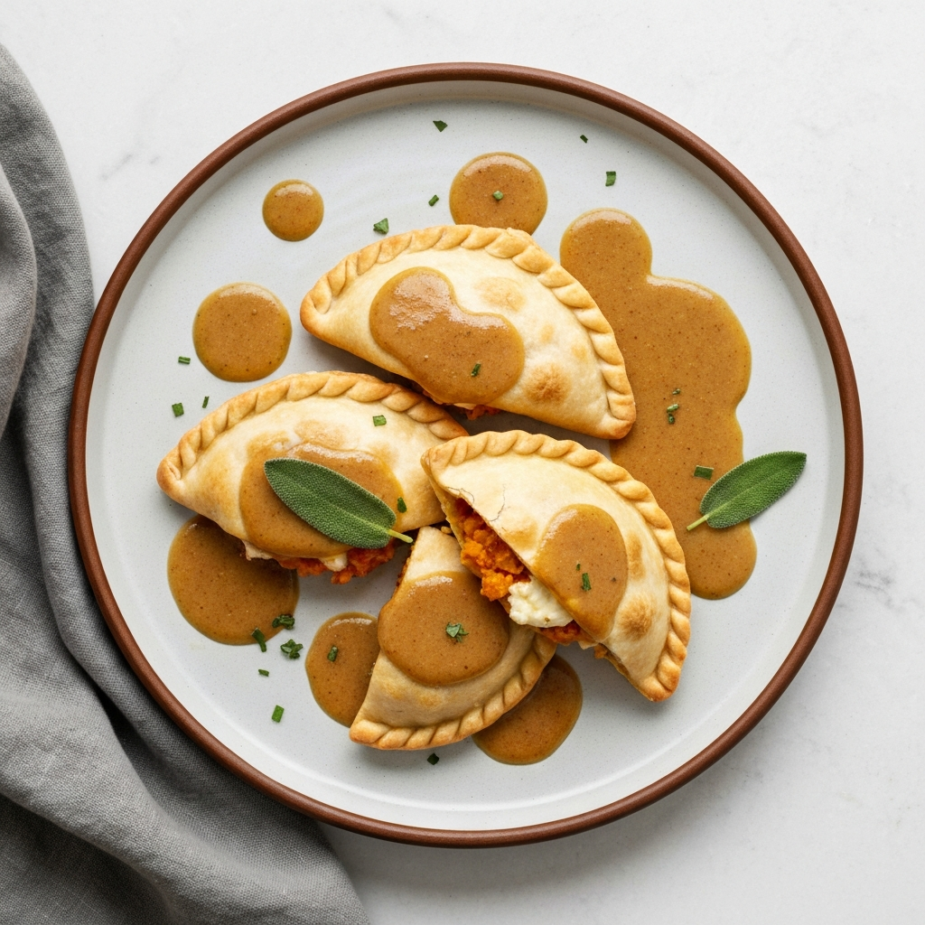 Spiced Pumpkin & Ricotta Empanadas with Brown Butter Sage Sauce
