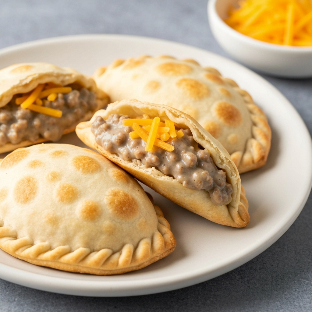 Breakfast Empanadas with Sausage Gravy and Cheddar Cheese