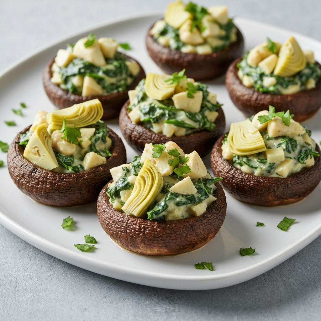 Vegan Spinach and Artichoke Stuffed Mushrooms