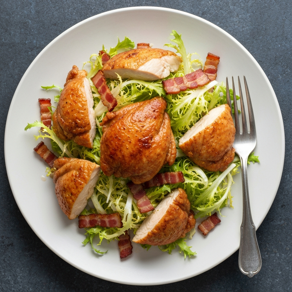 Chicken Confit Salad with Frisee and Lardons