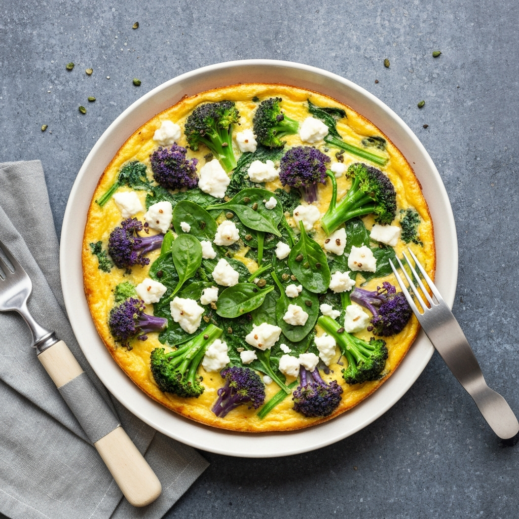 Spinach and Purple Sprouting Broccoli Frittata