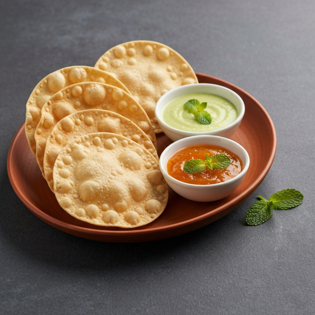 Papadums with Mint Chutney and Mango Chutney