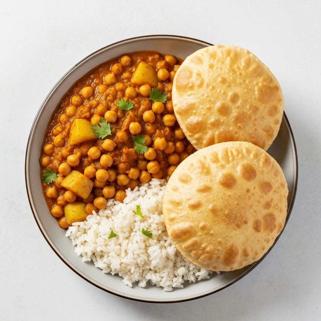 Spiced Chickpea and Potato Curry Breakfast Bowl (Chole Bhature Inspired)