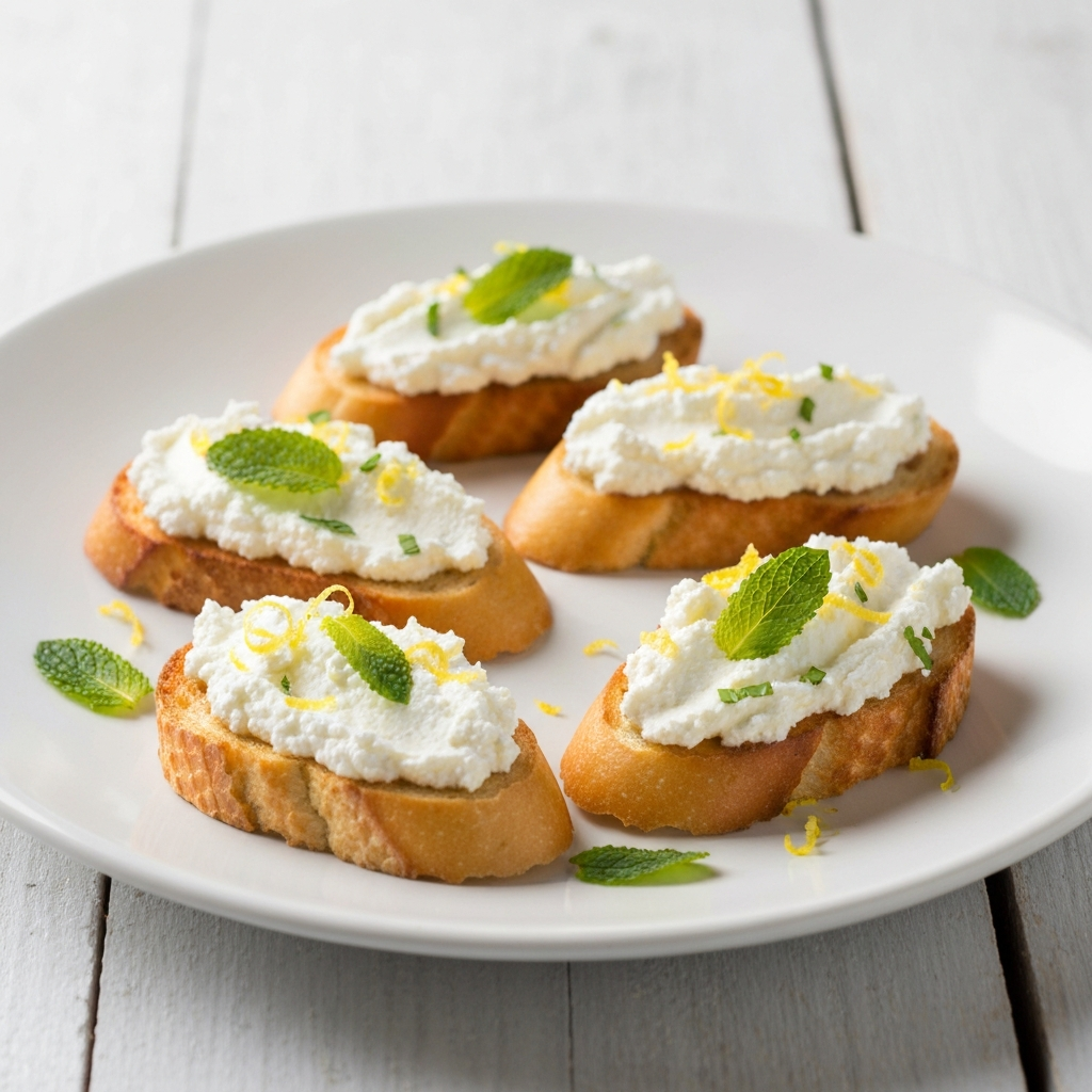 Whipped Ricotta Crostini with Lemon and Mint
