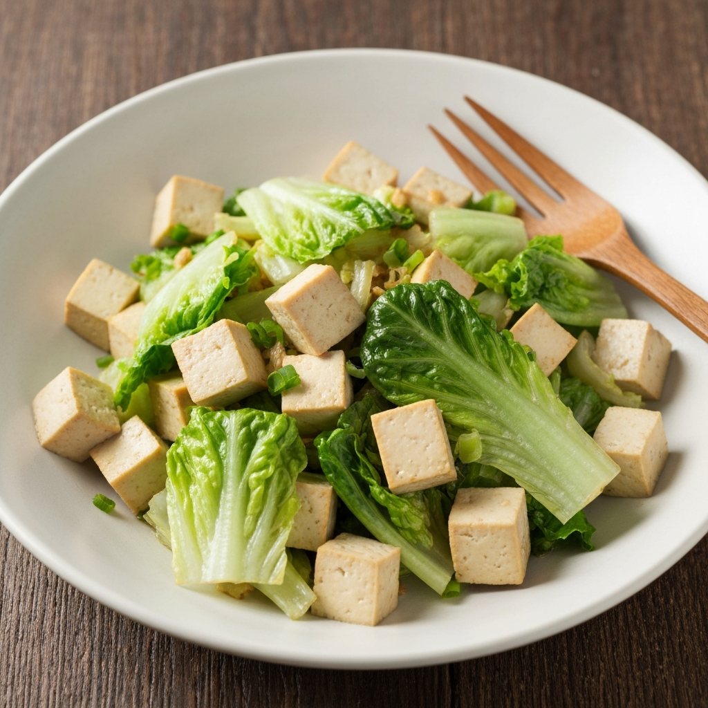 Garlic Ginger Stir-Fried Lettuce with Tofu