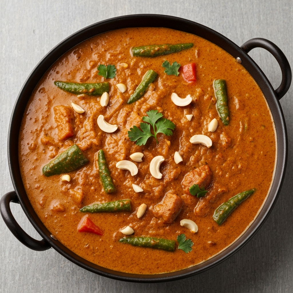 Navratan Korma (Nine-Gem Vegetable Curry) with Cream and Nuts