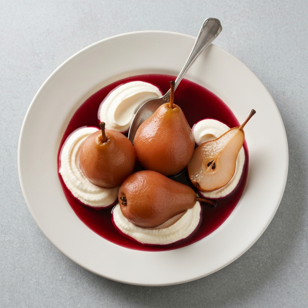 Poached Pears in Red Wine with Spices