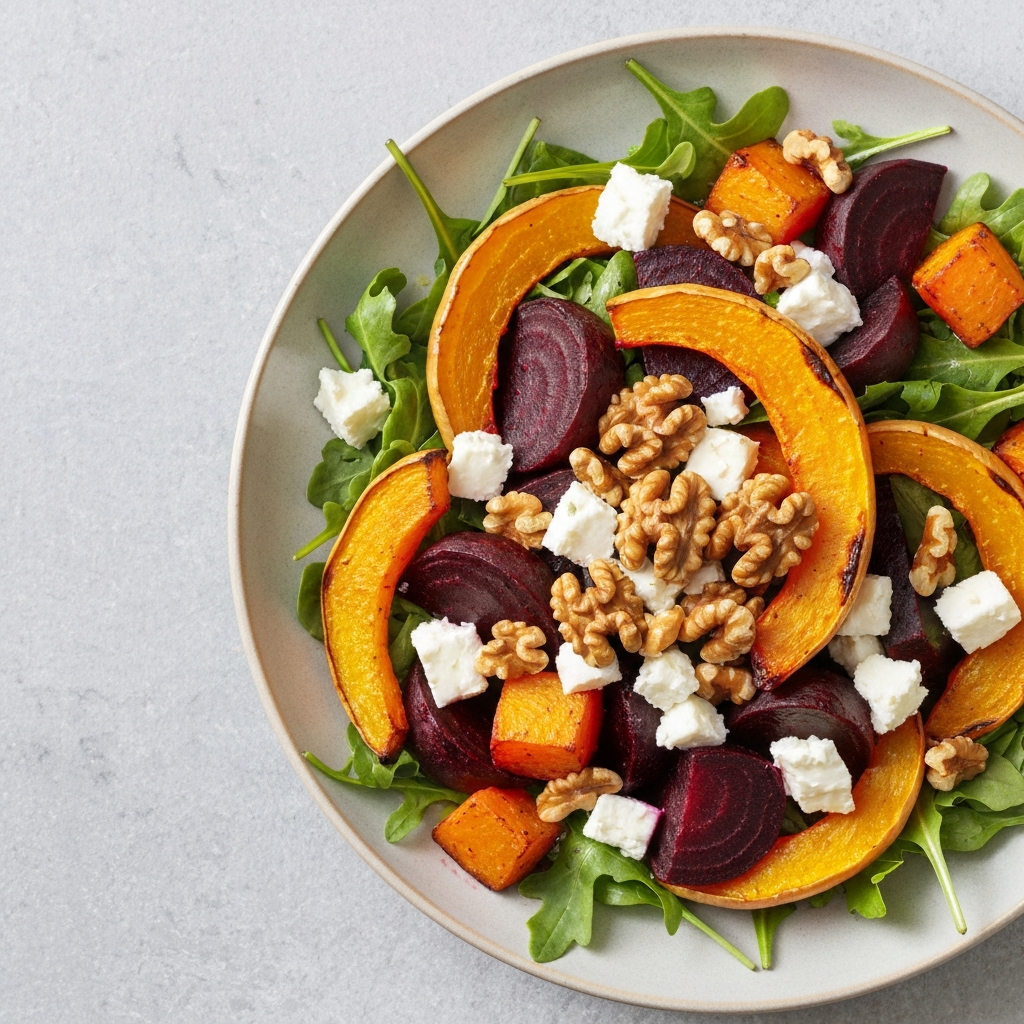 Roasted Beetroot and Butternut Squash Salad with Feta and Walnuts