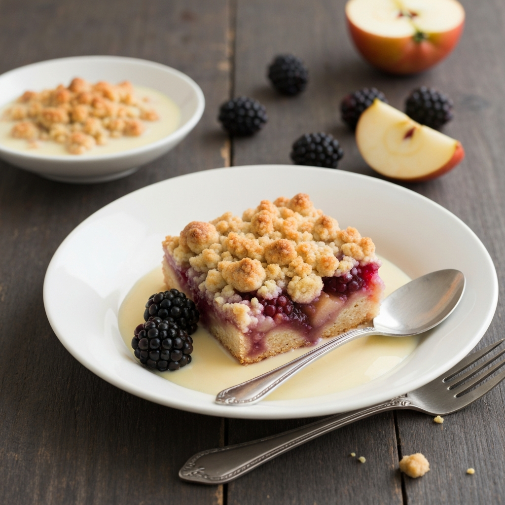 Apple and Blackberry Crumble with Vanilla Custard