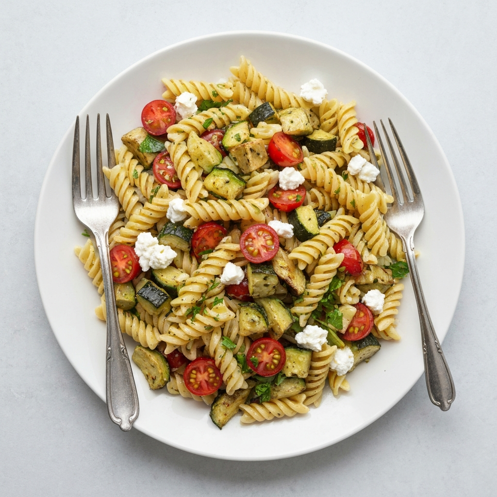 Roasted Vegetable and Goat Cheese Pasta Salad