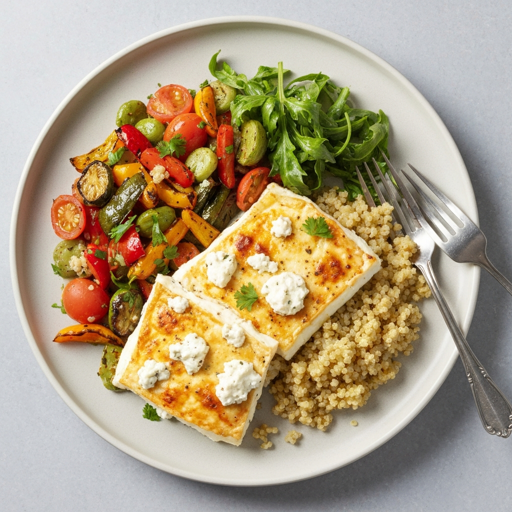 Baked Feta with Roasted Vegetables and Lemon-Herb Quinoa
