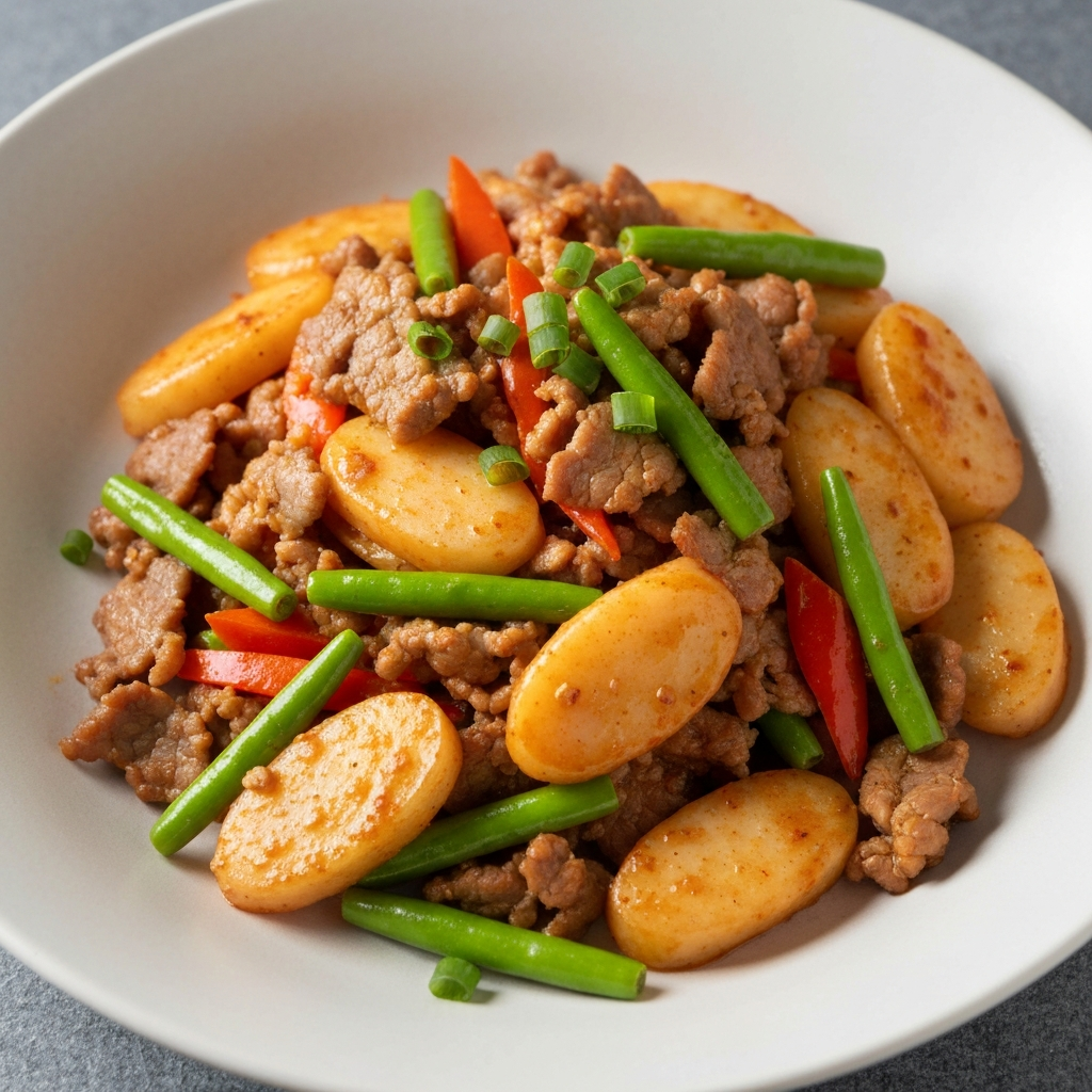 Sichuan Stir-Fried Rice Cakes with Pork and Vegetables