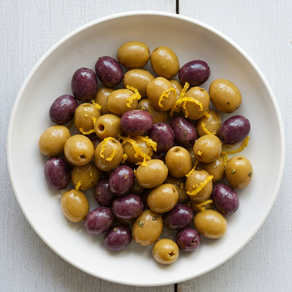 Warm Olives Marinated in Citrus and Herbs