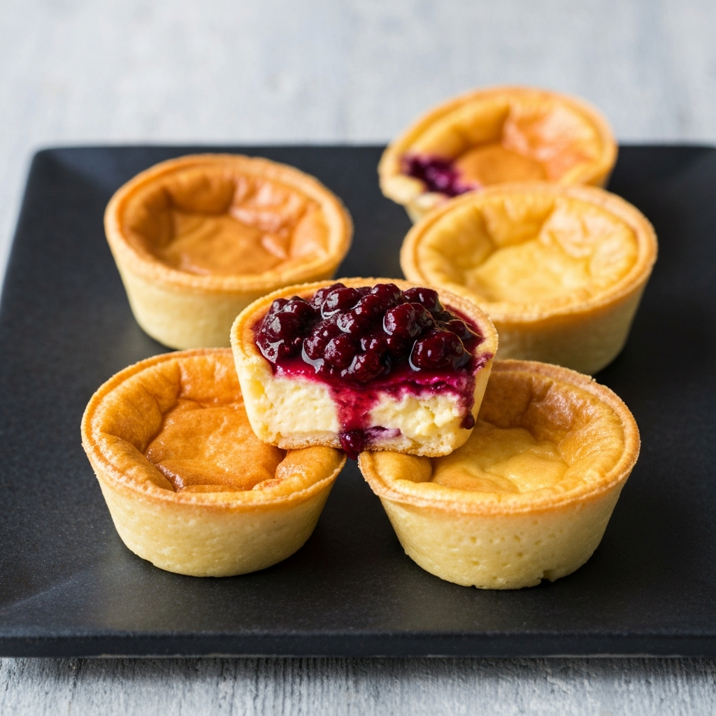 Baked Jersey Butter Custards with Berry Compote