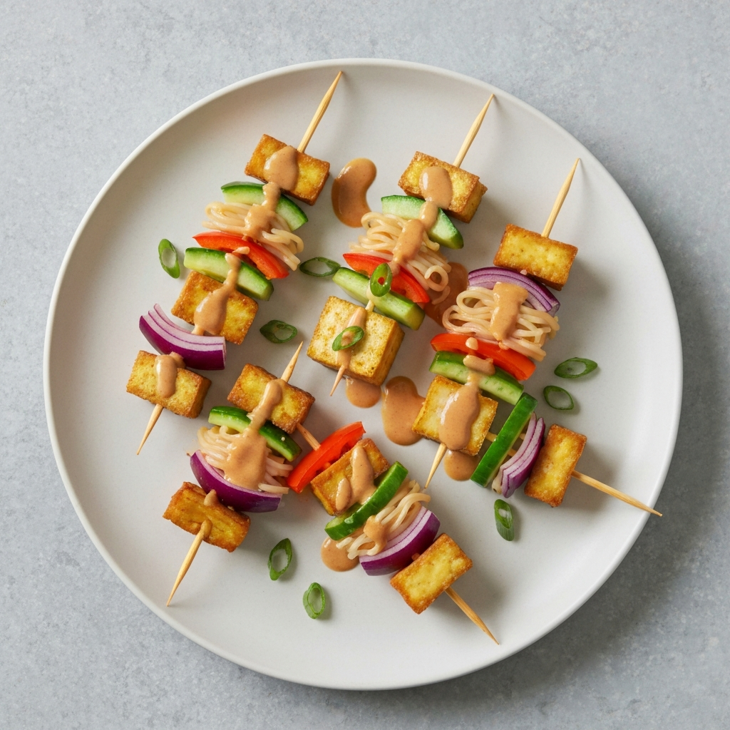 Peanut Noodle and Veggie Skewers
