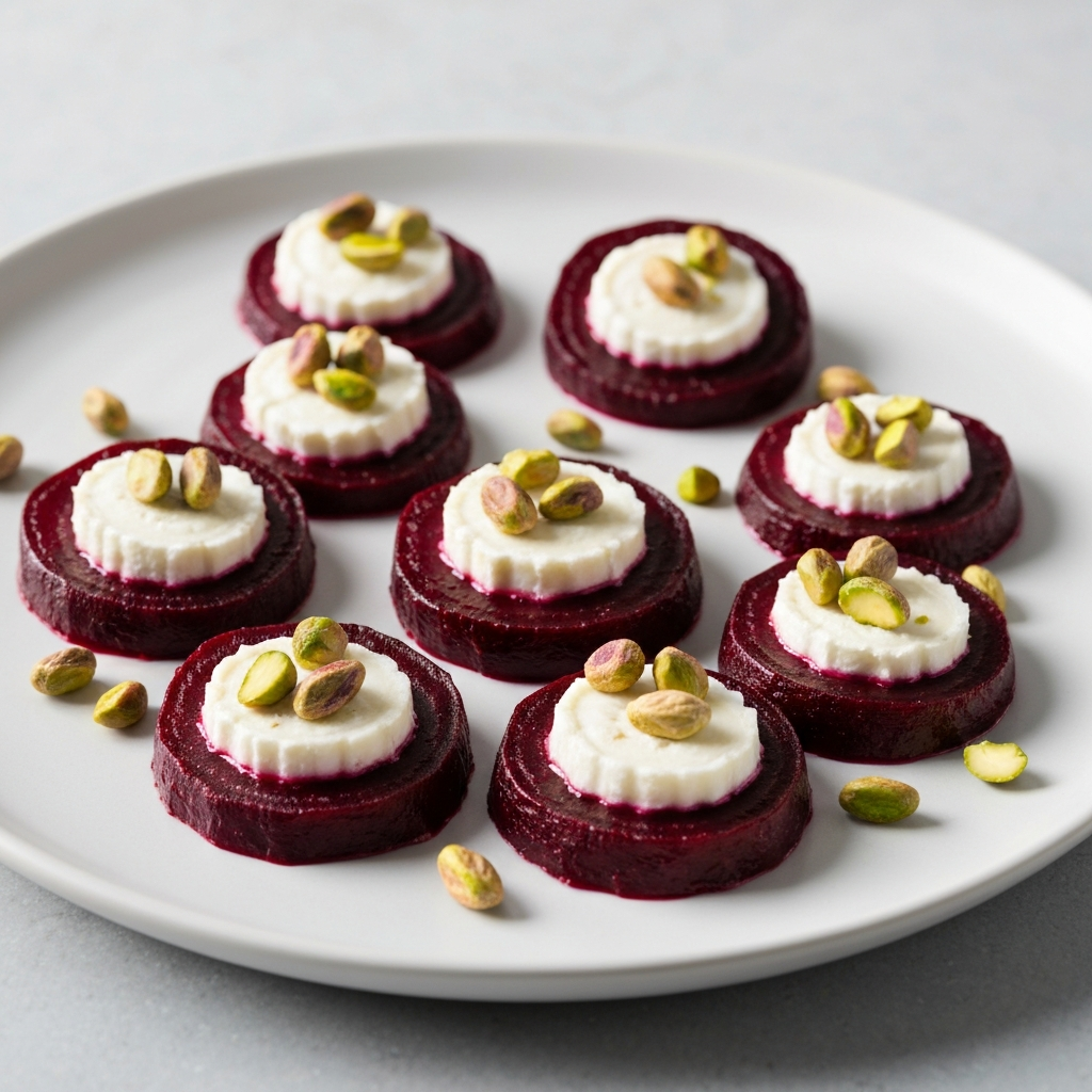 Steamed Beetroot Bites with Goat Cheese and Pistachios