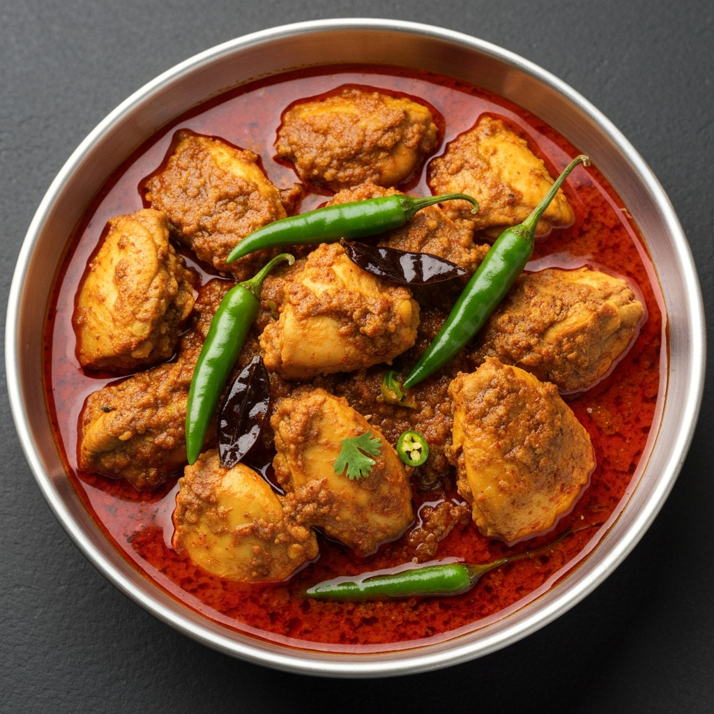 Andhra Chicken Curry with Green Chilies and Spices