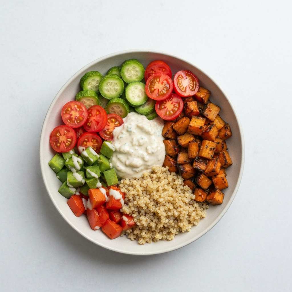 Dairy-Free Roasted Vegetable and Quinoa Bowl with Tahini Dressing