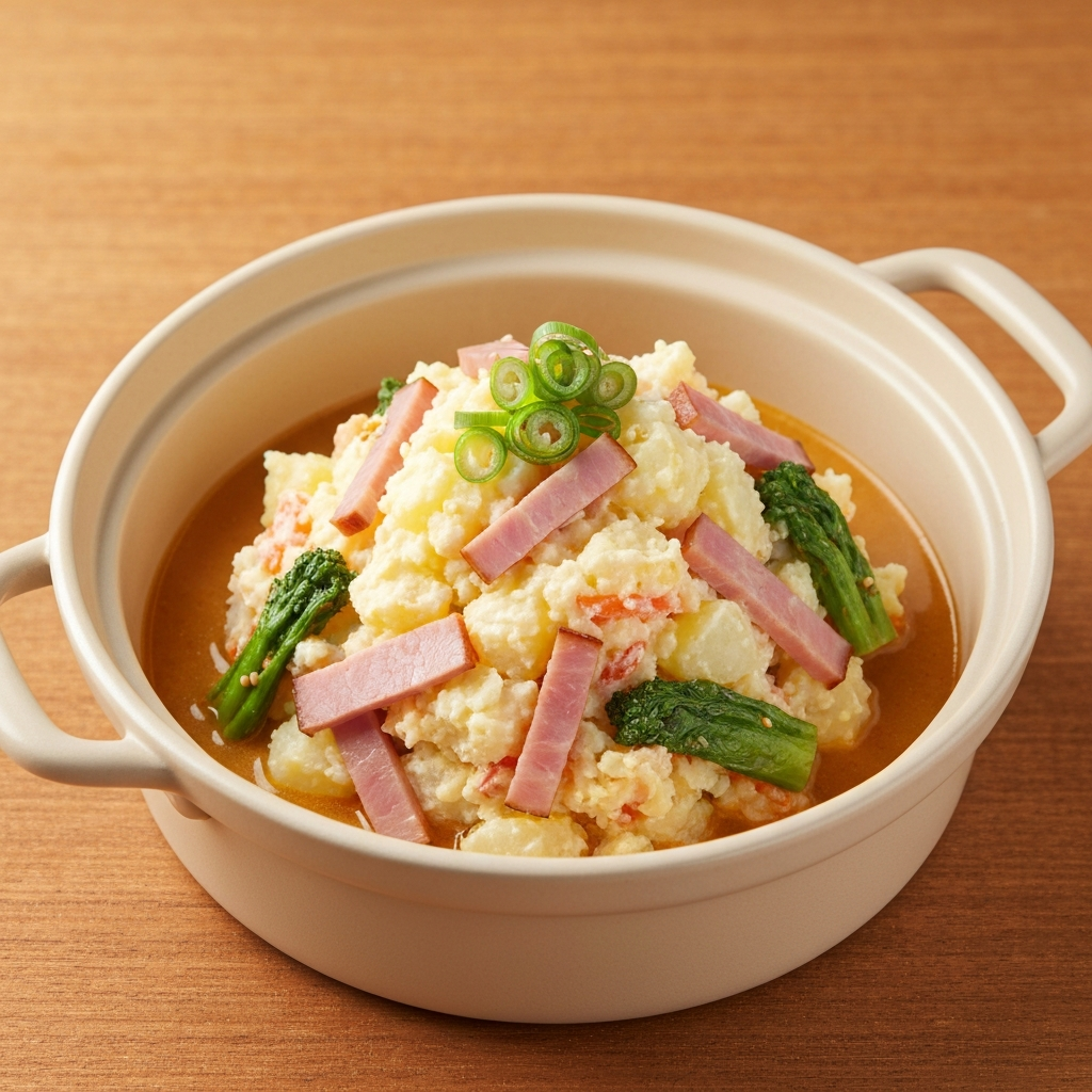 Korean Potato Salad (Gamja Salad) Hot Pot with Ham and Vegetables