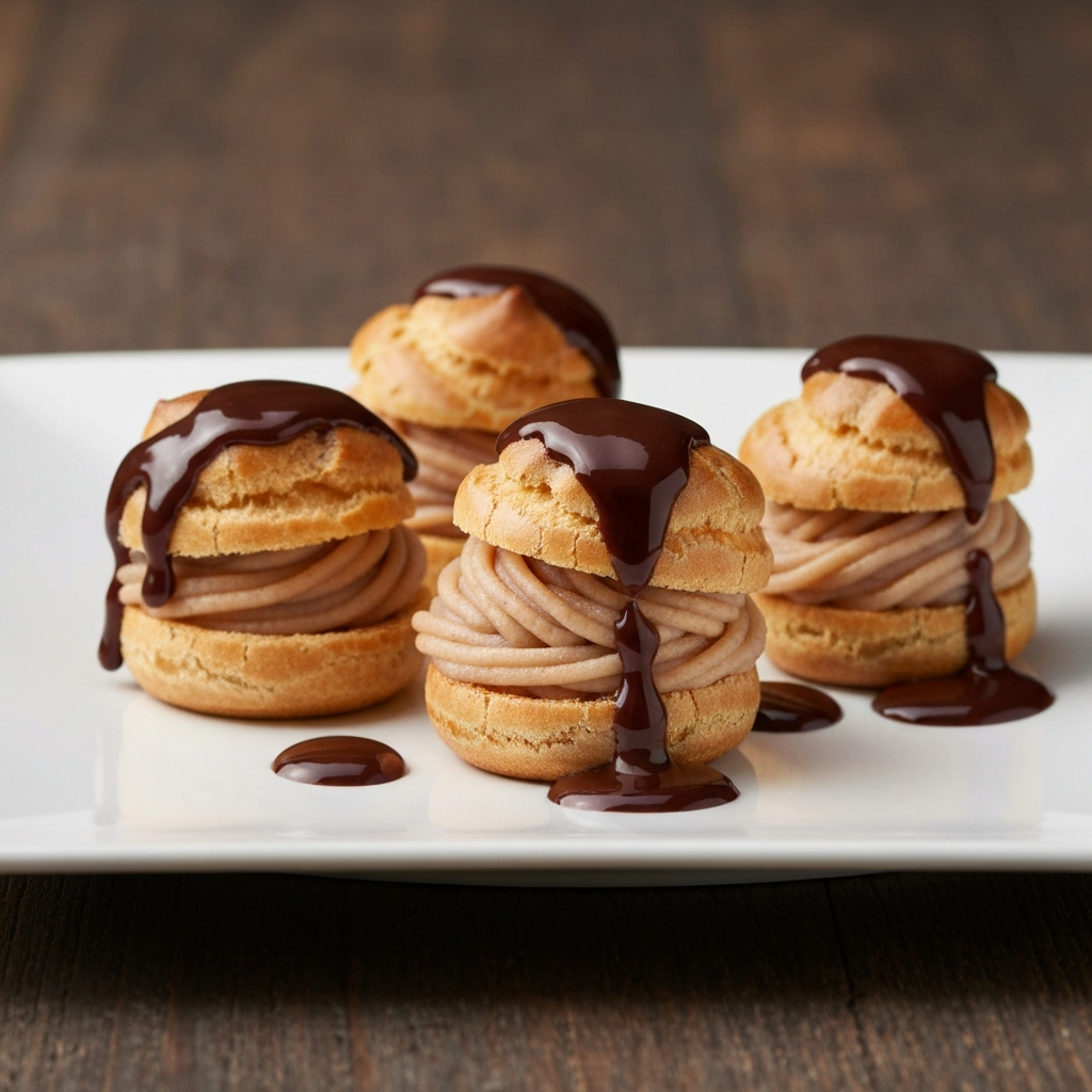 Profiteroles with Chestnut Cream and Chocolate Sauce