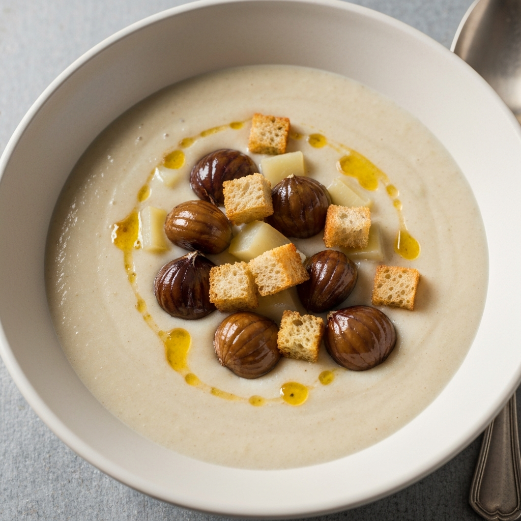 Chestnut and Celeriac Velouté with Brown Butter Croutons