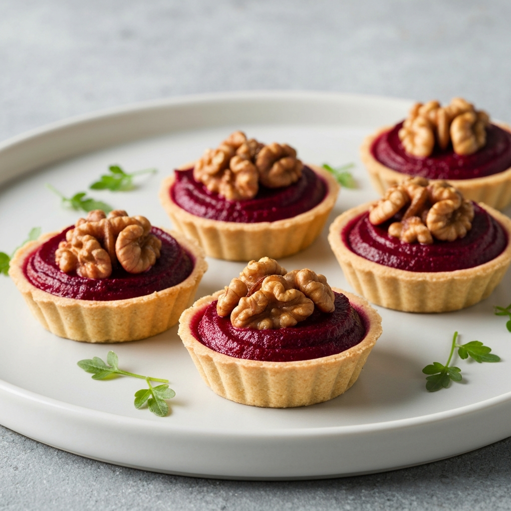 Roasted Beetroot and Jersey Cream Tartlets with Walnut Crumble