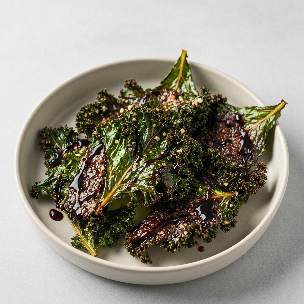 Candied Kale Crisps with Balsamic Glaze
