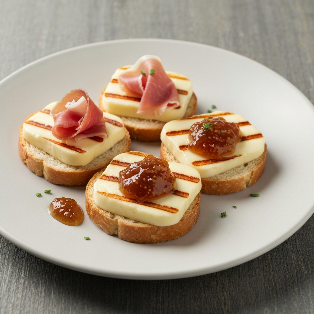 Grilled Jersey Cream with Fig Jam and Prosciutto