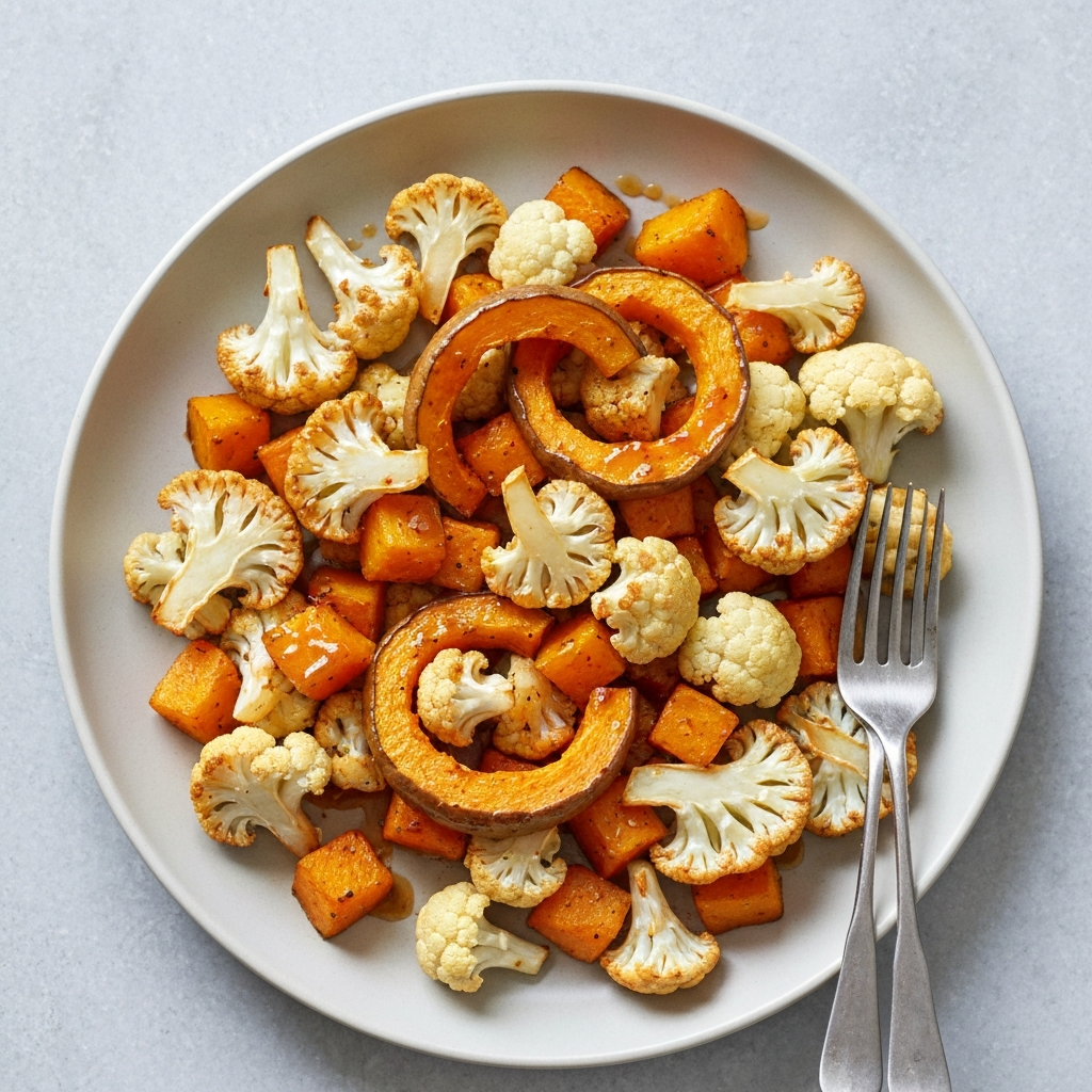 Roasted Butternut Squash and Cauliflower with Maple-Dijon Glaze