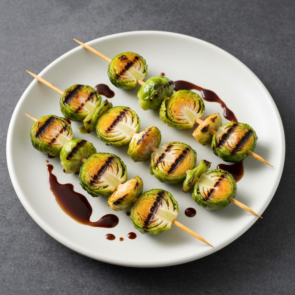 Grilled Brussels Sprouts Skewers with Balsamic Glaze