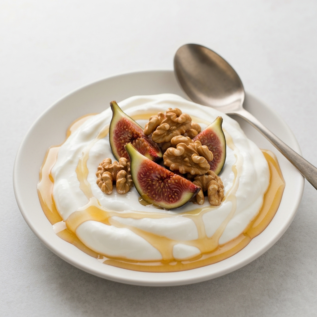 Greek Yogurt with Honey, Walnuts, and Fig