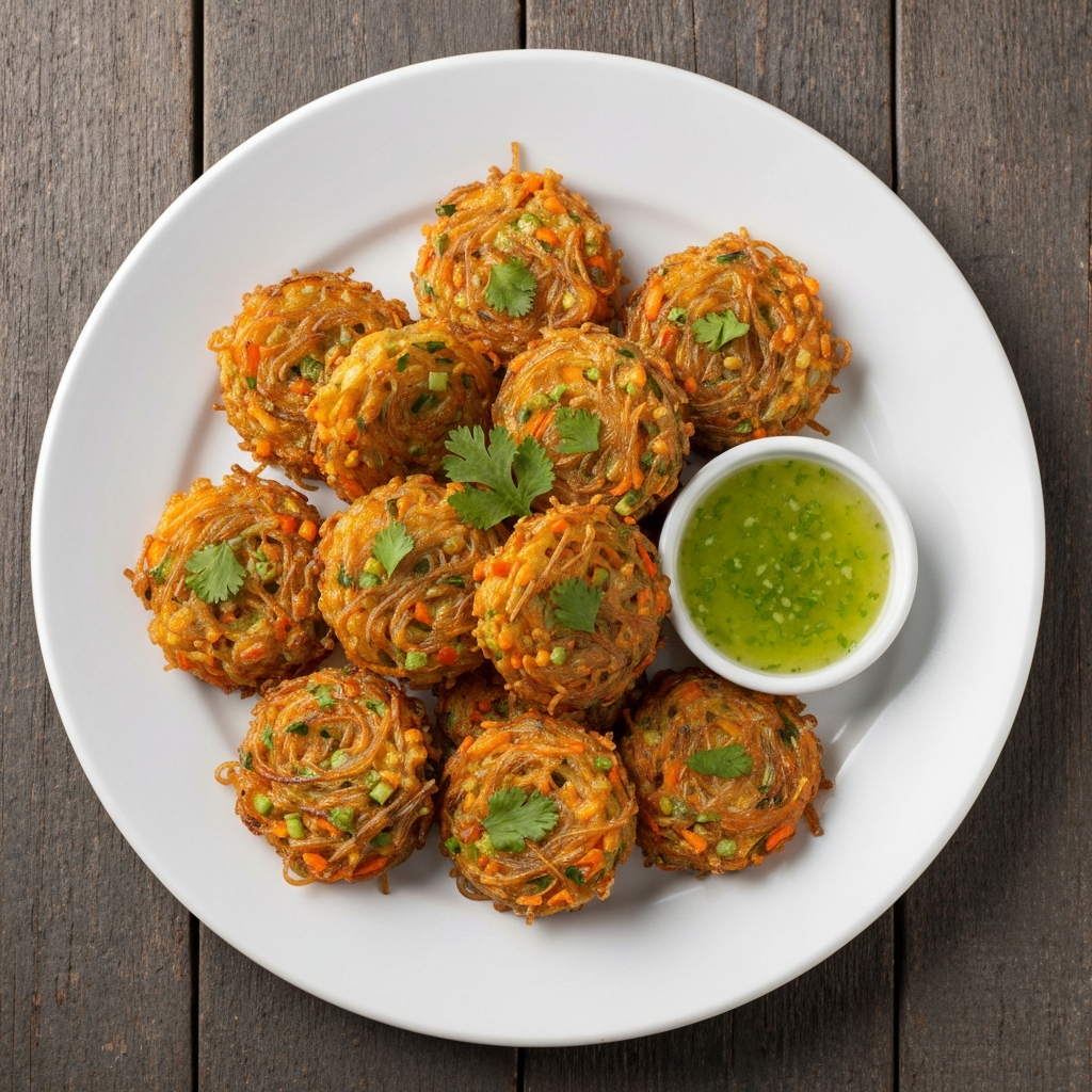 Glass Noodle Fritters with Zesty Lime Dipping Sauce