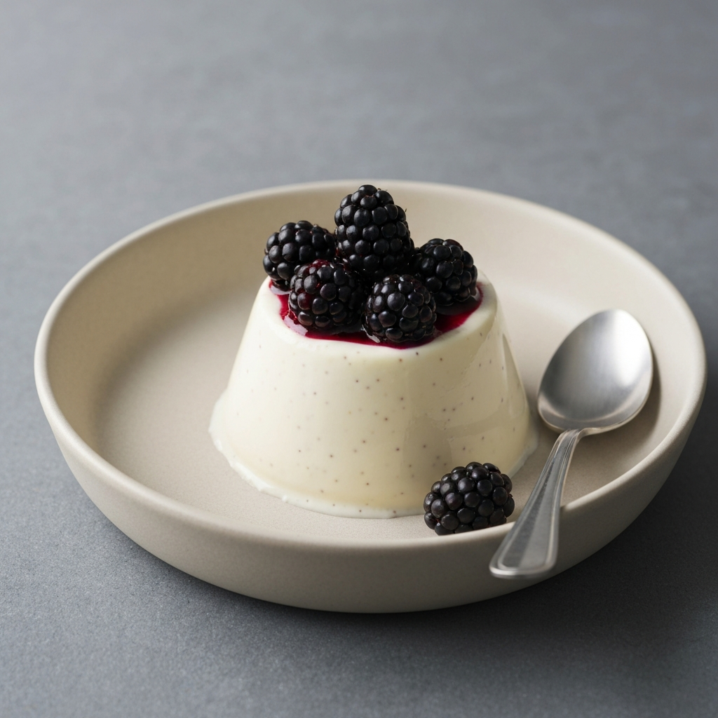 Jersey Black Butter Panna Cotta with Blackberry Compote
