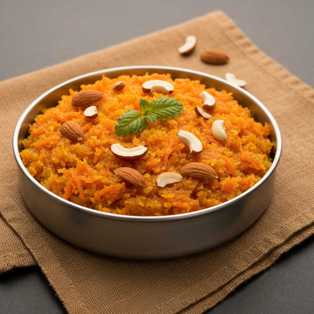 Spiced Carrot Halwa (Gajar Ka Halwa) with Khoya and Nuts