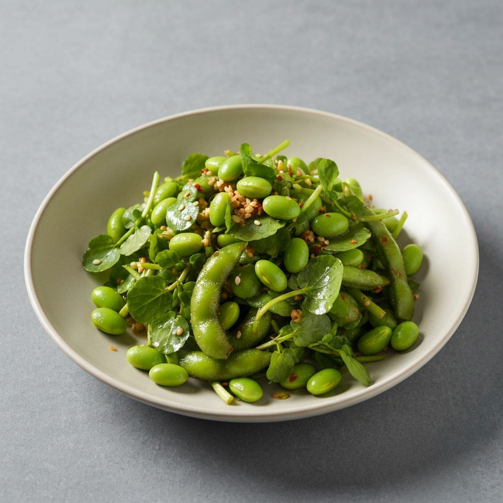 Spicy Edamame and Watercress Salad with Sesame Dressing