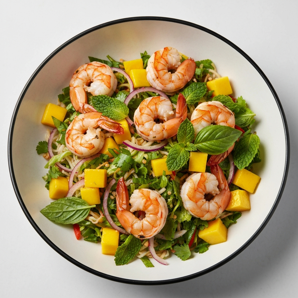 Grilled Shrimp and Mango Bún Salad with Mint and Basil
