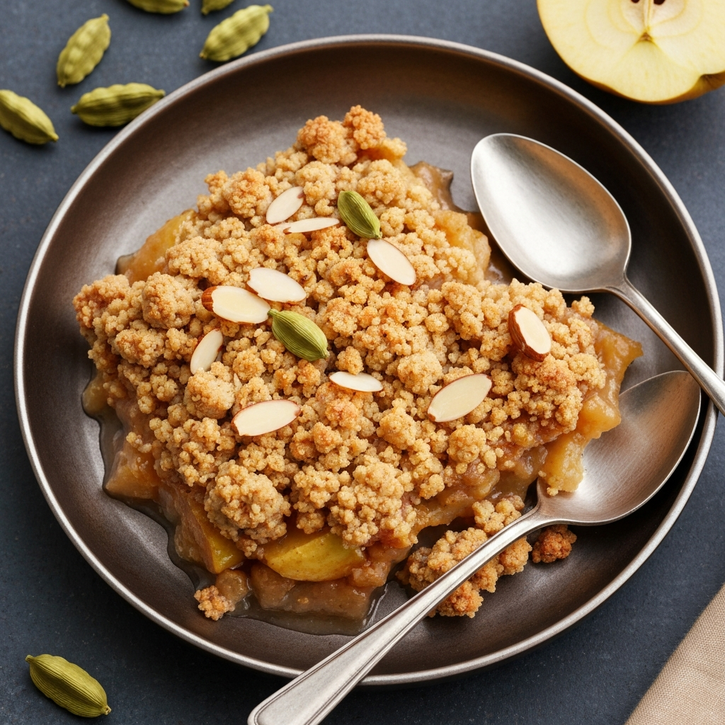 Indian Spiced Apple Crumble with Cardamom and Almonds