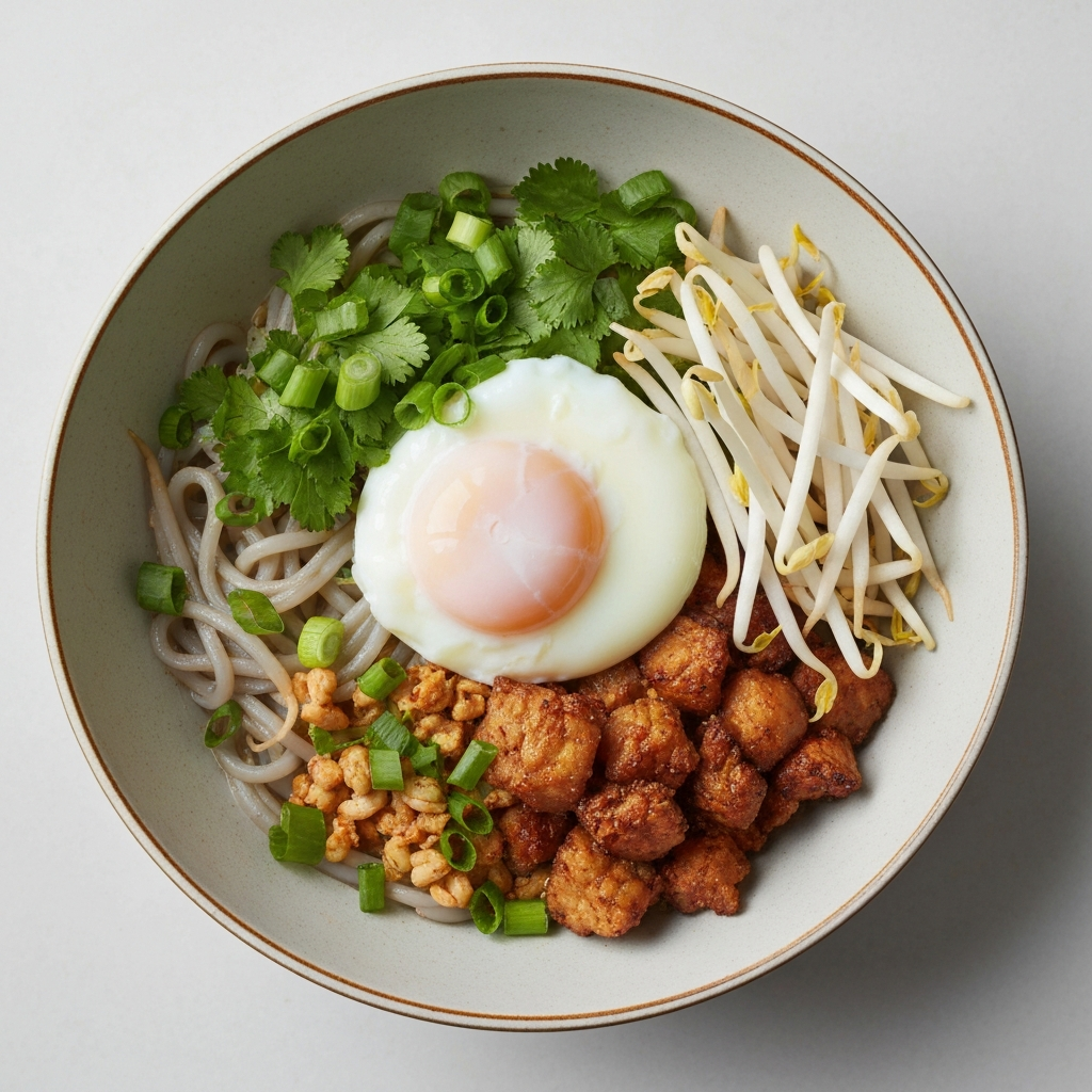 Pho Breakfast Bowl with Soft-Boiled Egg and Bean Sprouts
